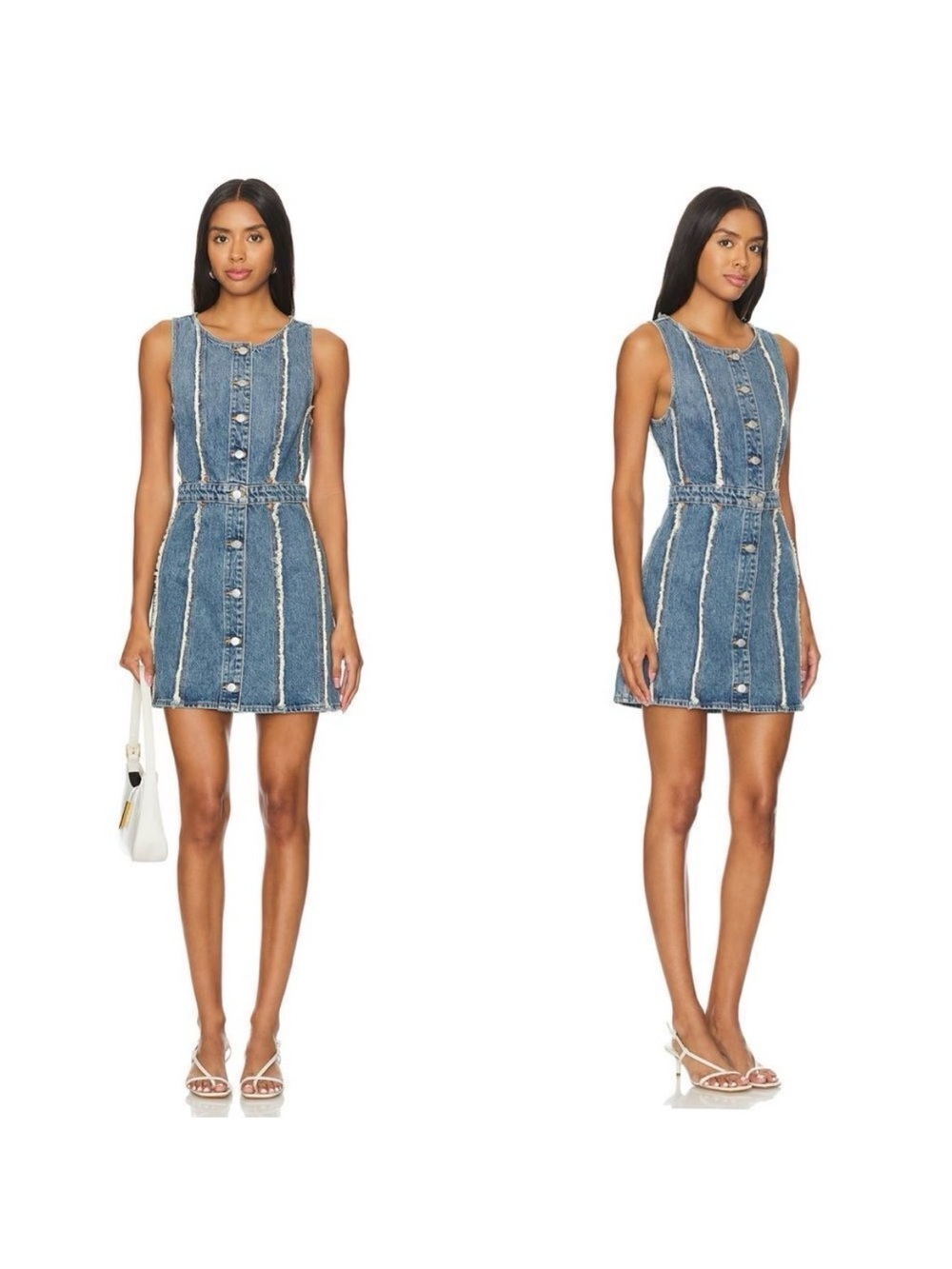 Re/Done Distressed Blue Denim Button-Up Mini Dress